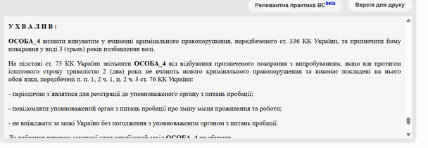 Вирок суду / © Єдиний державний реєстр судових рішень