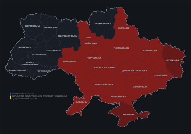 Актуальна мапа повітряних тривог станом на 10:30 суботи, 20 квітня.