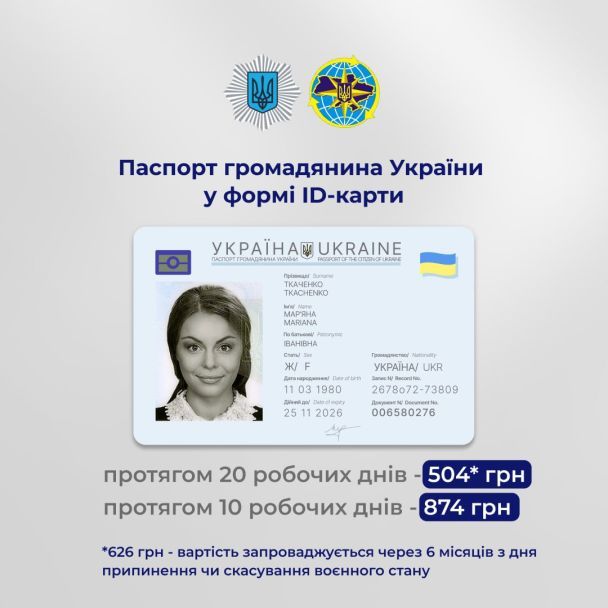 Відтак, вартість оформлення паспорту у вигляді ID-картки тепер складає: 1
