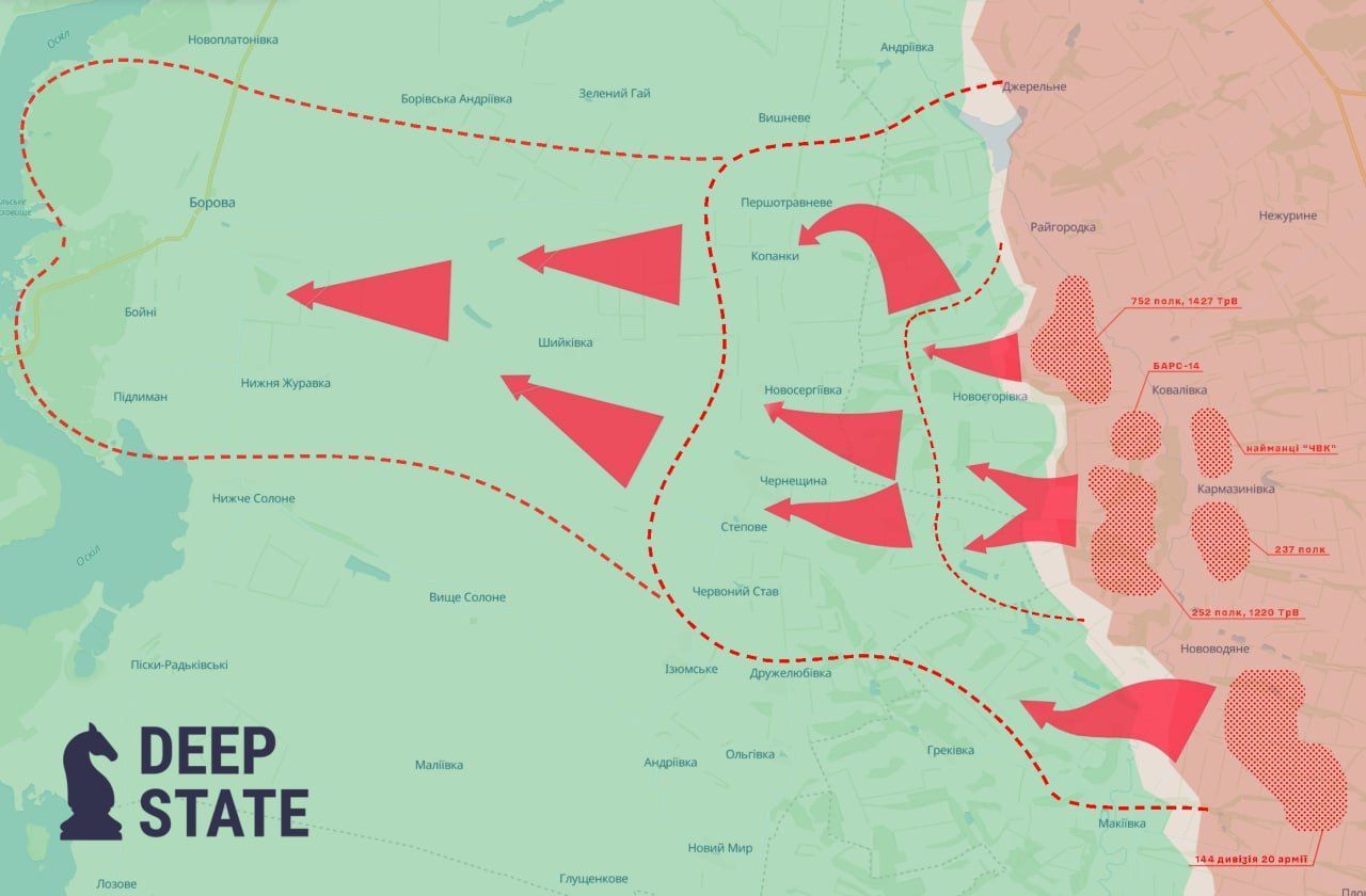 La Russia sta preparando un'offensiva su Borova nella regione di Kharkiv. Mappa DeepState. /©