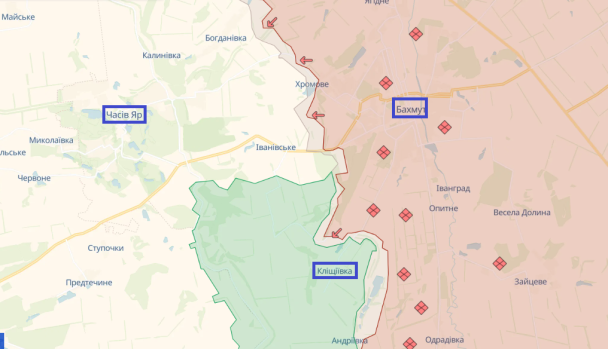 Bakhmut and its outskirts on the map / Photo: Deepstatemap