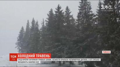 В горной местности Румынии выпал снег
