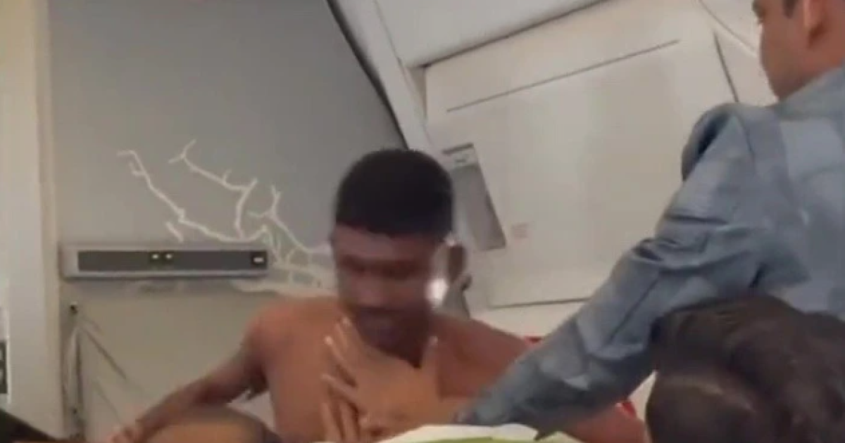 У літаку оголений чоловік влаштував бійку через місце біля вікна: відео