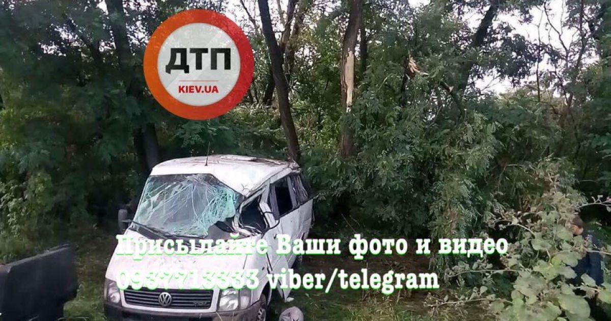 Под Киевом на Житомирской трассе микроавтобус с пассажирами слетел в кювет, пострадали 8 человек