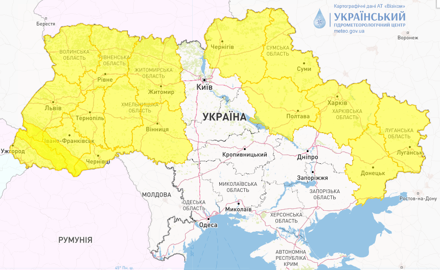 Через грози 27 червня оголошено І рівень небезпечності майже про всій країні. / © Укргідрометцентр