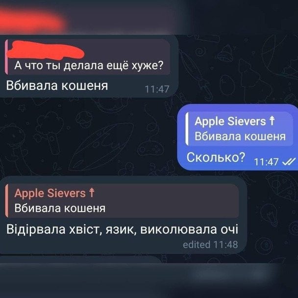 Листування неповнолітньою про знущання з кота