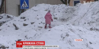 У середмісті Тернополя парк загородили сніговими териконами