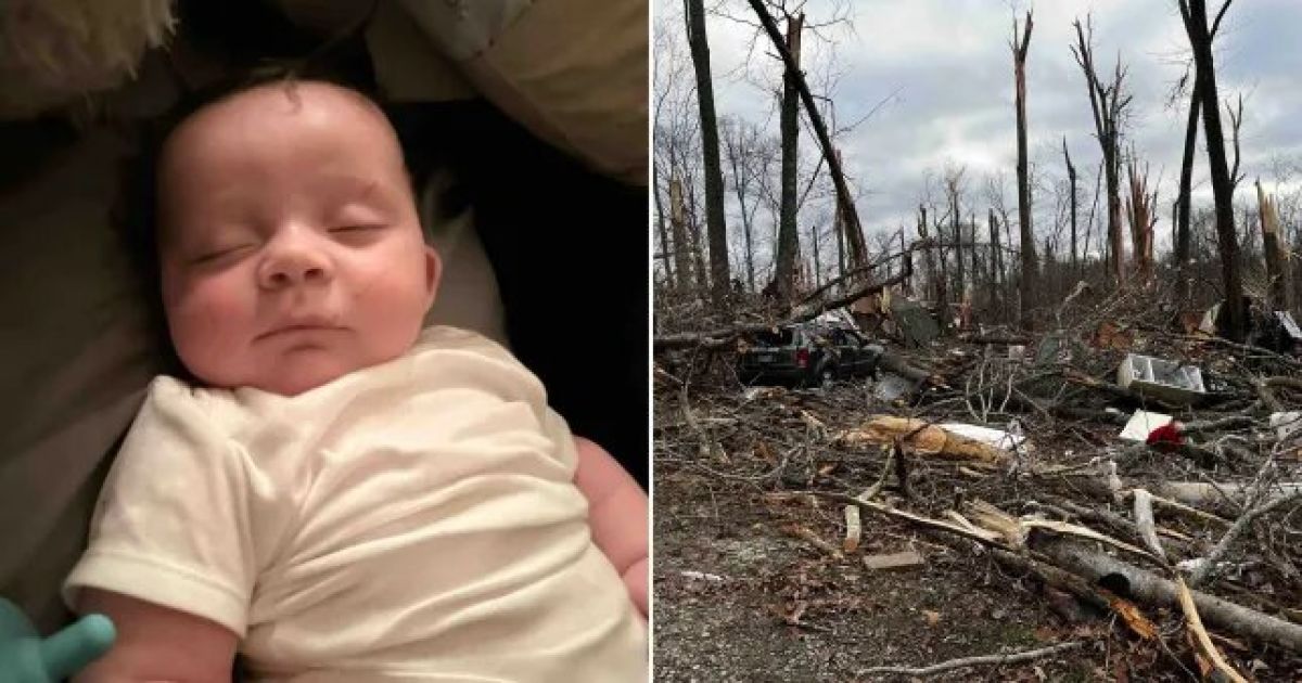 A fourmonthold baby, thrown out of the house by a tornado, was found