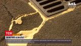 Новости Украины: столичный скульптор ремонтирует трещины в асфальте "золотом"