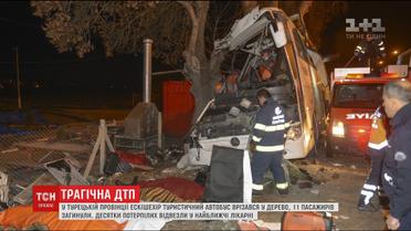 В Турции туристический автобус съехал с дороги и врезался в дерево