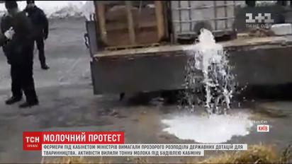 Фермеры вылили под здание Кабмина тонну молока, требуя прозрачного распределения дотаций