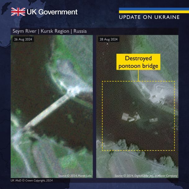 В британской разведке показали фото уничтоженных ВСУ мостов на Курщине / Фото: twitter.com/DefenceHQ
