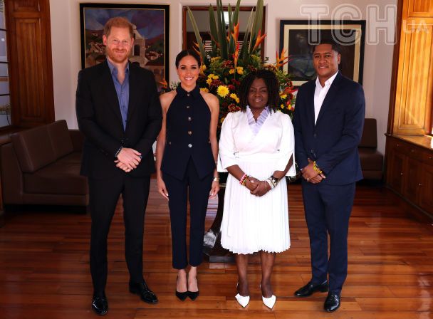 Принц Гаррі та Меган Маркл із віце-президенткою Колумбії Франсією Маркес та Йєрні Пінільо / © Getty Images
