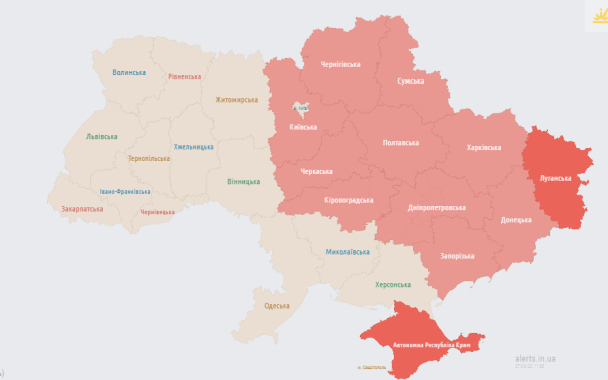 Мапа тривог станом на 27 червня.