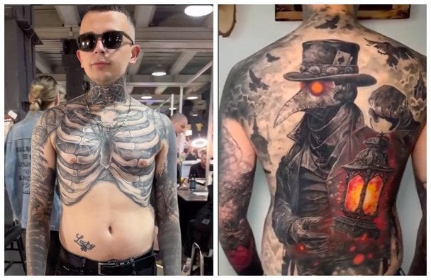 Українець побив світовий рекорд Zombie Boy за кількістю тату скелета (фото)