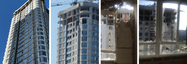 На кількох поверхах будинку вибито вікна, зруйновано деякі огороджувальні зовнішні та внутрішні конструкції