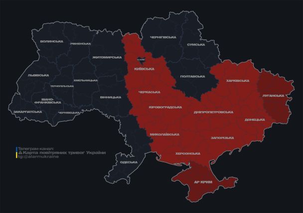 Актуальна карта повітряних тривог станом на 13:29 п'ятниці, 5 липня.
