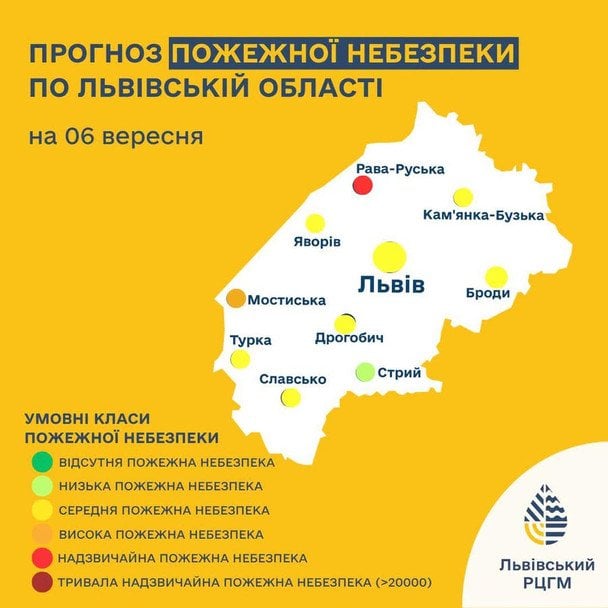 Синоптики предупреждают о высокой и чрезвычайной пожарной опасности в отдельных районах Львовщины 6 сентября / © Укргидрометцентр