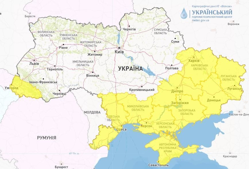 В низці областей України оголошено штормове попередження. / © Укргідрометцентр