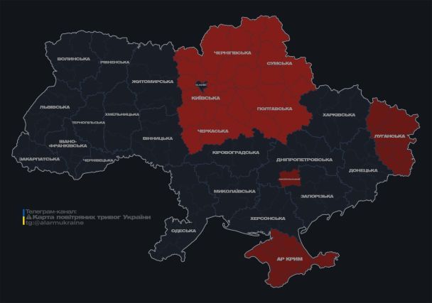 Актуальна мапа тривог на 07:00 середи, 29 травня.