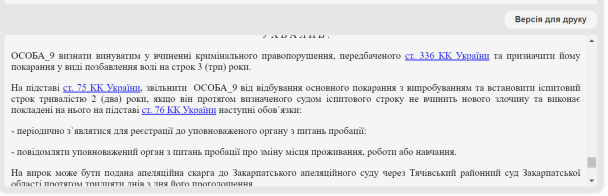 Вирок суду / © Єдиний державний реєстр судових рішень