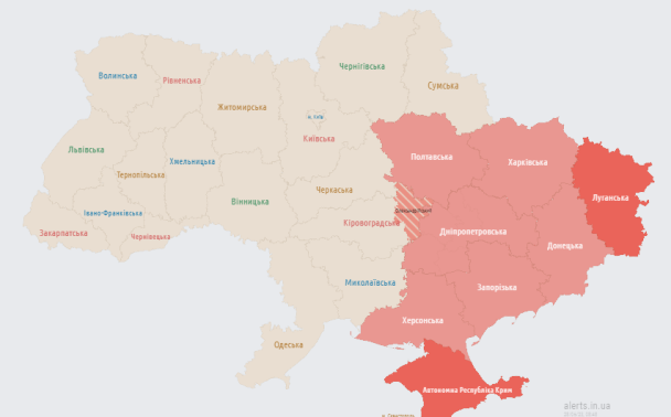 Мапа тривог станом на ранок 28 червня