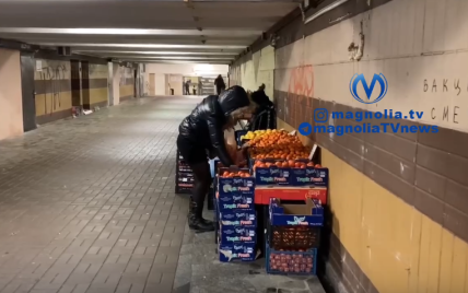 В Киеве на станции метро "Теремки" продают фрукты прямо напротив вывески о запрете торговли: видео