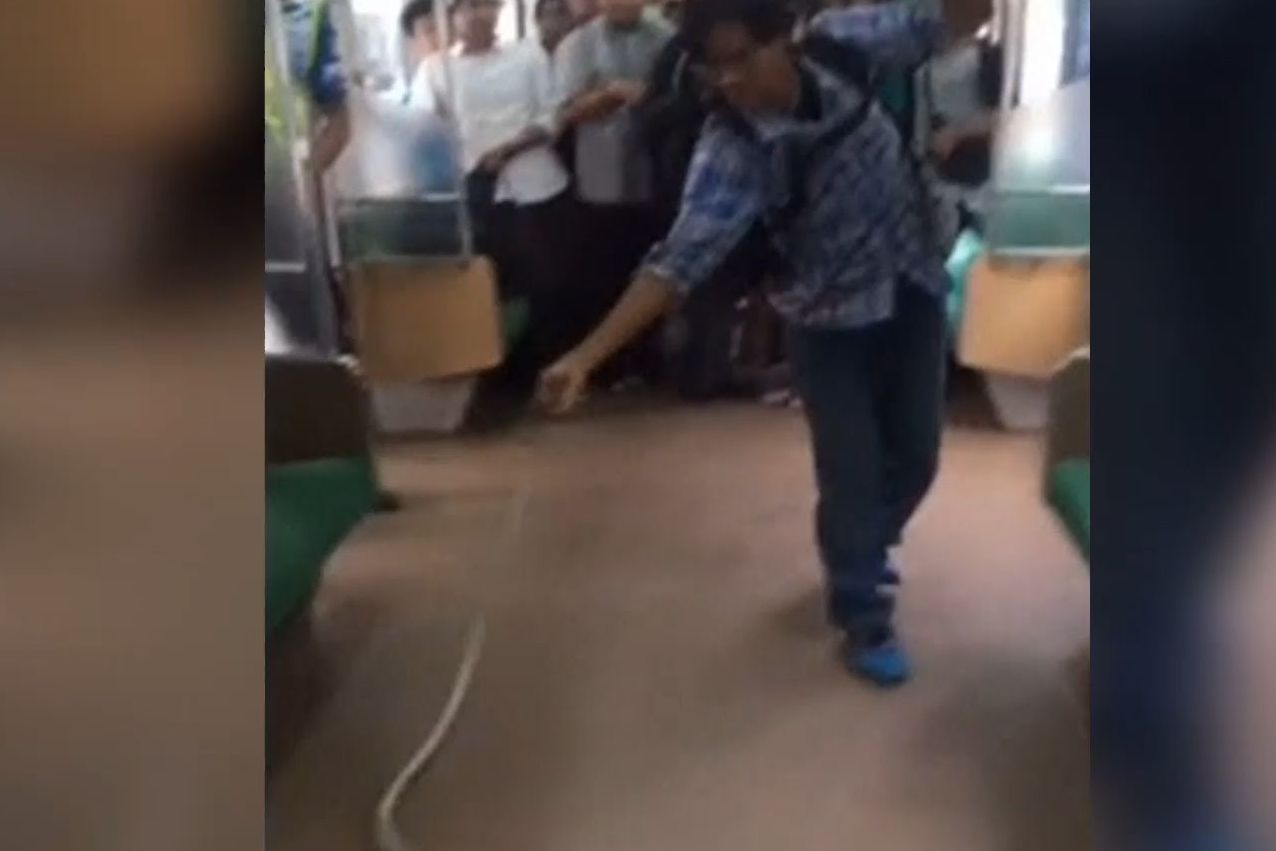 Голіруч проти змії: у метро столиці Індонезії безстрашний пасажир врятував інших від нападу