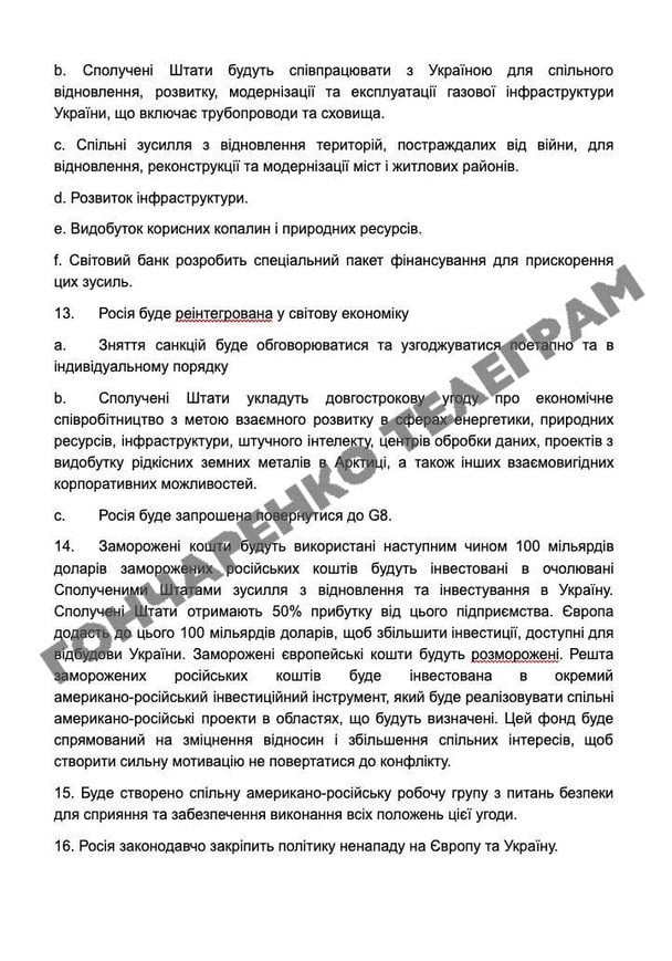 28 пунктів мирного плану США, які опублікував нардер Гончаренко / © Telegram/Олексій Гончаренко