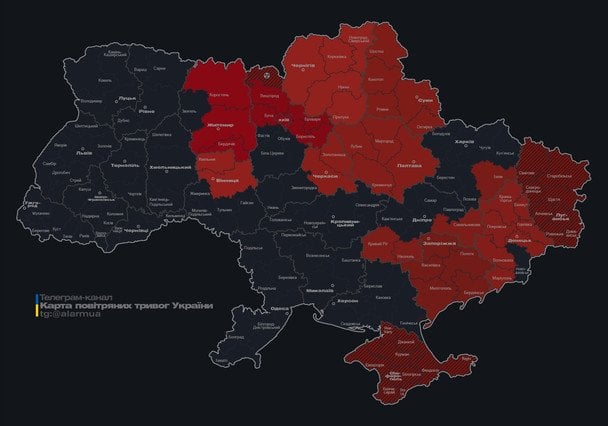 Мапа тривог станом на 07:10 суботи, 23 травня. 
