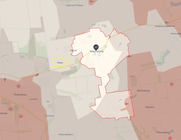 Мирноград де-факто оточений російськими військами. Джерело: DeepState 