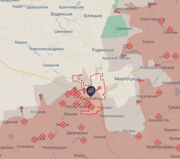 РФ заявляє про захоплення Покровська. Генштаб спростовує. Джерело: DeepState