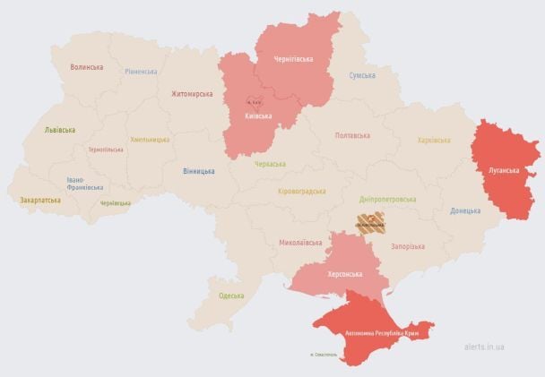 Карта повітряних тривог у ніч на 25 травня
