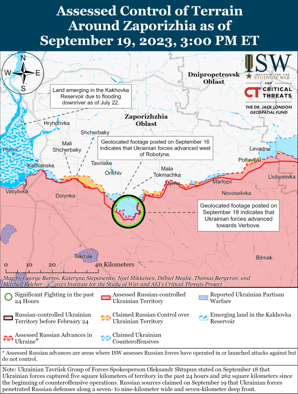 Карта боев ISW. Запорожская область.