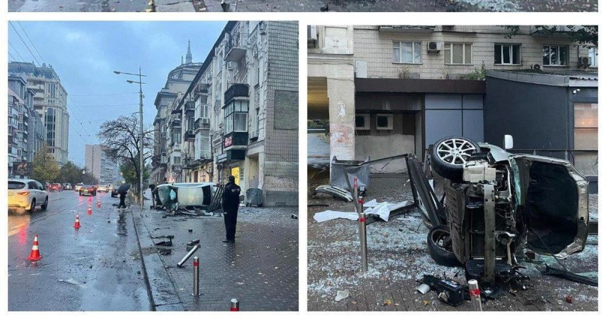 Авто, вылетевшее на тротуар в столице, сбило людей на остановке и перевернулось