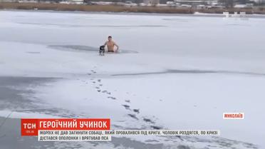 У Миколаєві морпіх врятував собаку, яка провалилася під кригу