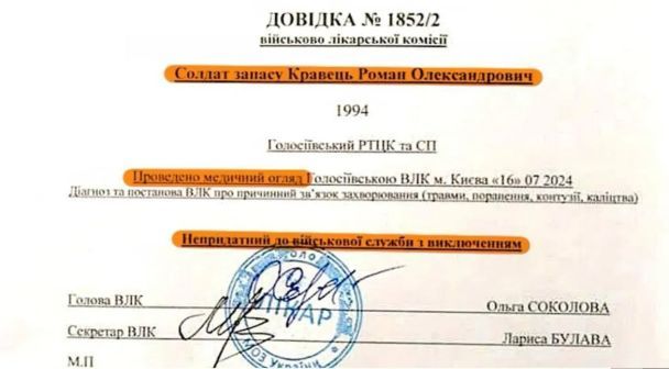 Висновок ВЛК про нібито непридатність нардепа до військової служби. / © 