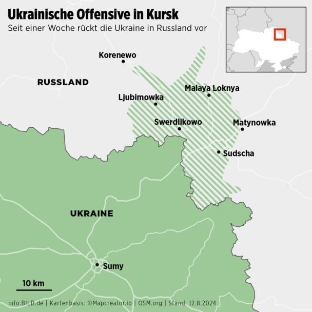 Territori di Kurshchyna presumibilmente controllati dalle forze ucraine / © The Bild