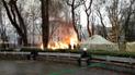В центре Киева произошел пожар в палаточном городке под Радой