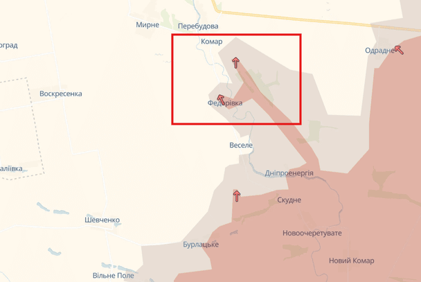 Просування РФ на Донеччині. Фото: deepstatemap.
