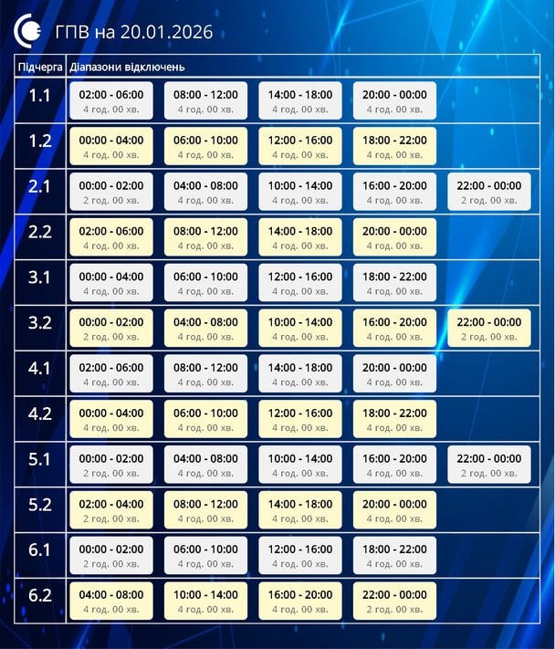 Графік відключення світла в Сумській області / © соцмережі