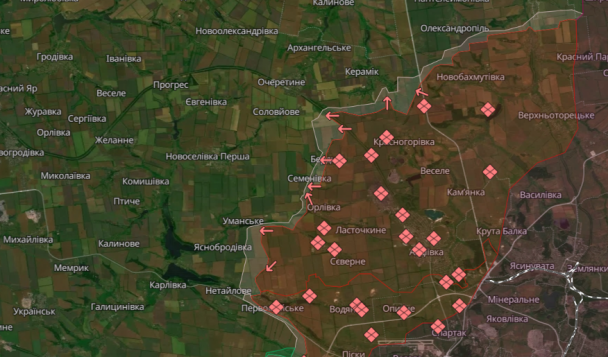 Новобахмутівка, Семенівка, Нетайлове на карті / © Deepstatemap