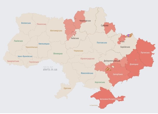 Карта повітряних тривог станом на 15 січня