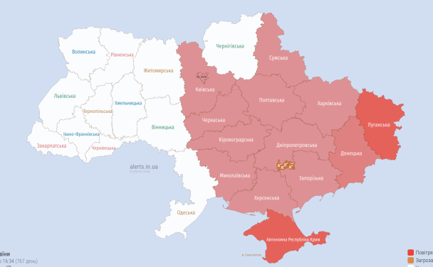 Мапа повітряних тривога 31 березня 2024 / © 