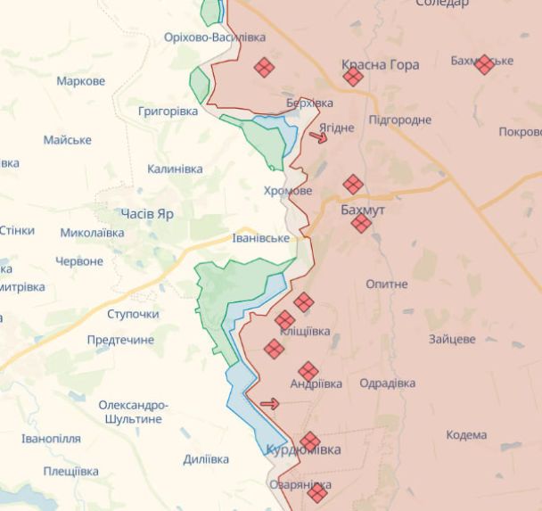 Деокуповані території на Бахмутському напрямку станом на 26 червня. ФОТО: скрин/DeepStateMap / © 