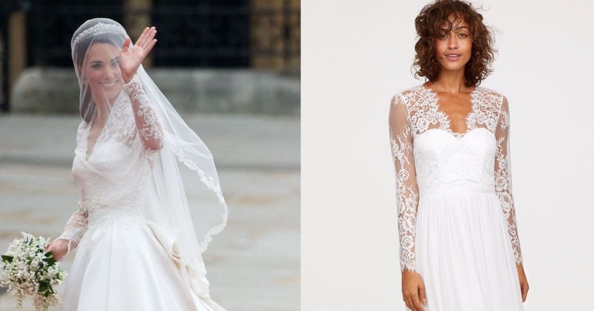 Герцогиня Кембриджская в платье от Alexander McQueen и свадебное платье от H&M