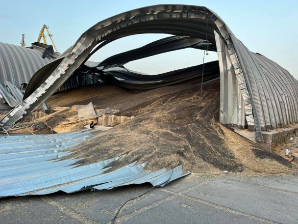 Hangars with grain were destroyed as a result of the attack in the Odesa region. Photo: Operational Command "South"