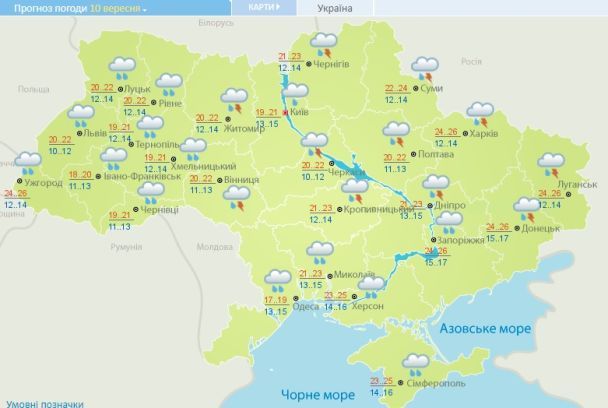 Прогноз погоди в Україні на 10 вересня 2018 року / © Укргідрометцентр
