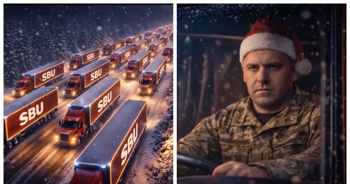 Кадри з новорічного відео від СБУ з вантажівками і Василем Малюком