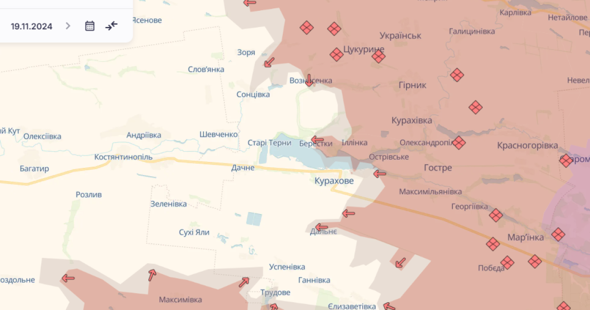 Курахове і околиці на карті